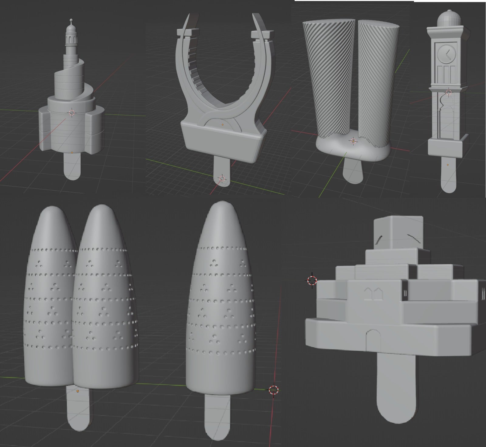 6x 3D buildings + .STL